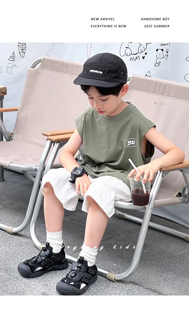 Kids Sleeveless Vests Green Summer Loose Breathable — feature 28
