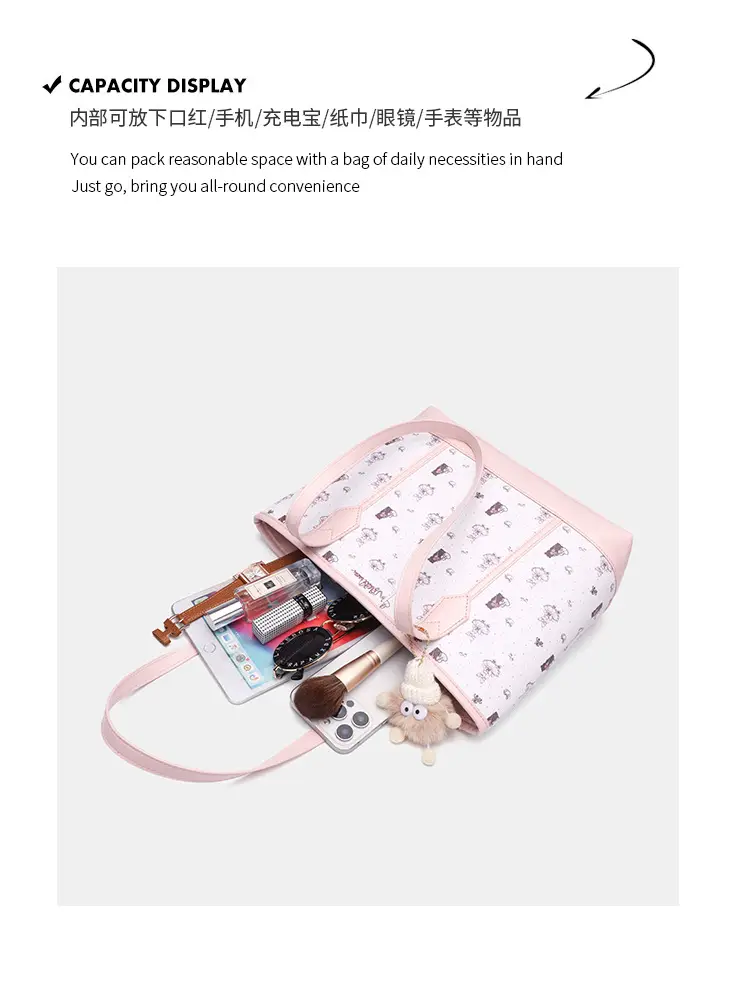 Cute Pink Printed Tote Bag for Girls — feature 4