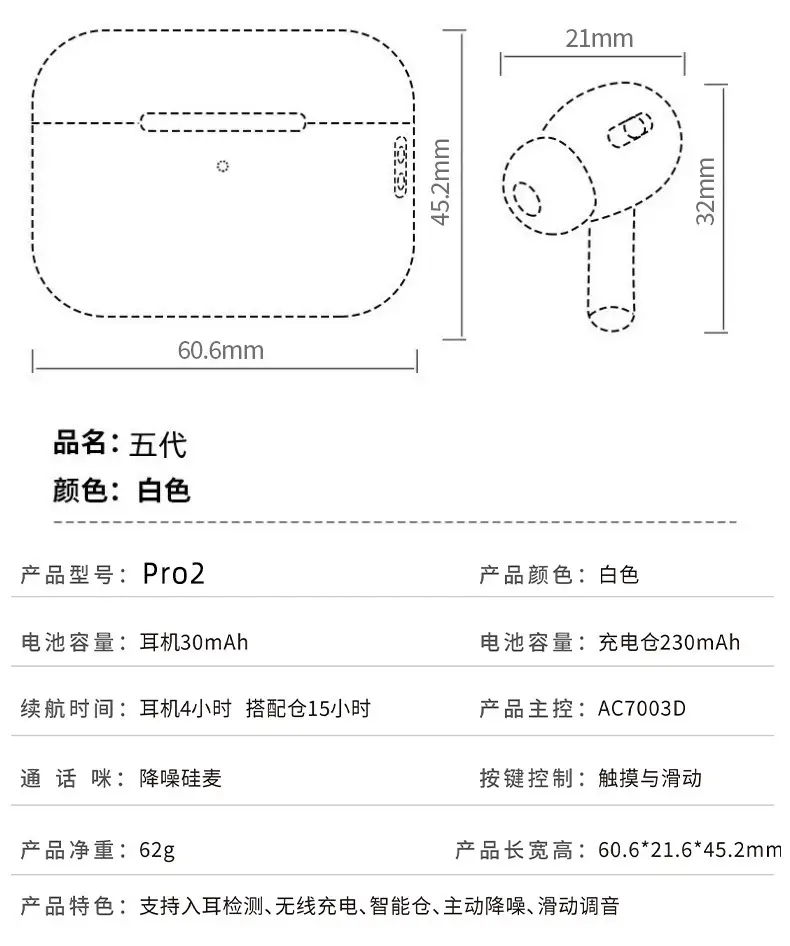 Wireless Bluetooth Headset Sixth Generation Pro2 Noise Reduction Tws Cross-Border Export Hot Sale Suitable for Apple Airpodspro — feature 12