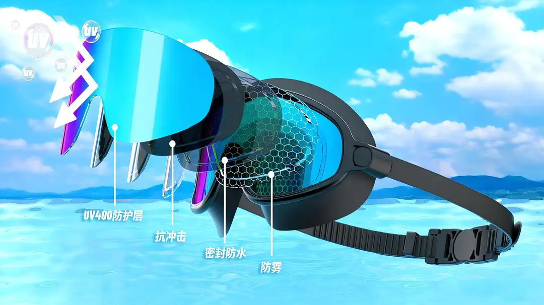 Cross-Border Hot-Selling Large-Frame Swimming Goggles, High-Definition, Waterproof, Anti-Fog, Unisex, Adult Electroplated Swimming Goggles with Integrated Earplugs — feature 6