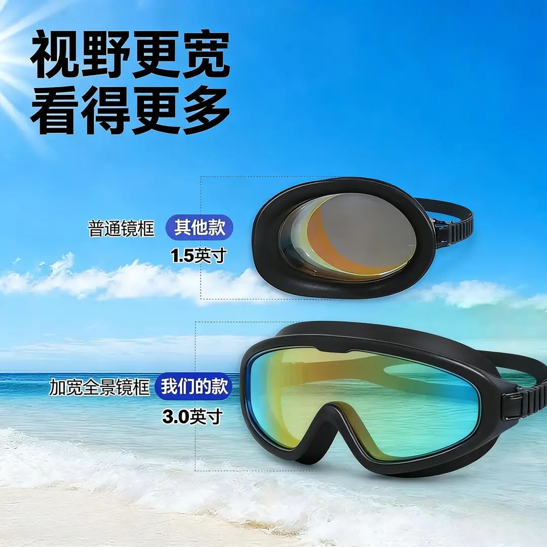 Cross-Border Hot-Selling Large-Frame Swimming Goggles, High-Definition, Waterproof, Anti-Fog, Unisex, Adult Electroplated Swimming Goggles with Integrated Earplugs — feature 9