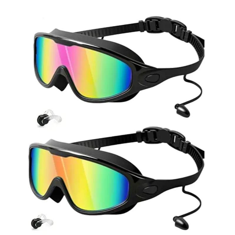 Cross-Border Hot-Selling Large-Frame Swimming Goggles, High-Definition, Waterproof, Anti-Fog, Unisex, Adult Electroplated Swimming Goggles with Integrated Earplugs