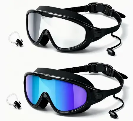 Cross-Border Hot-Selling Large-Frame Swimming Goggles, High-Definition, Waterproof, Anti-Fog, Unisex, Adult Electroplated Swimming Goggles with Integrated Earplugs