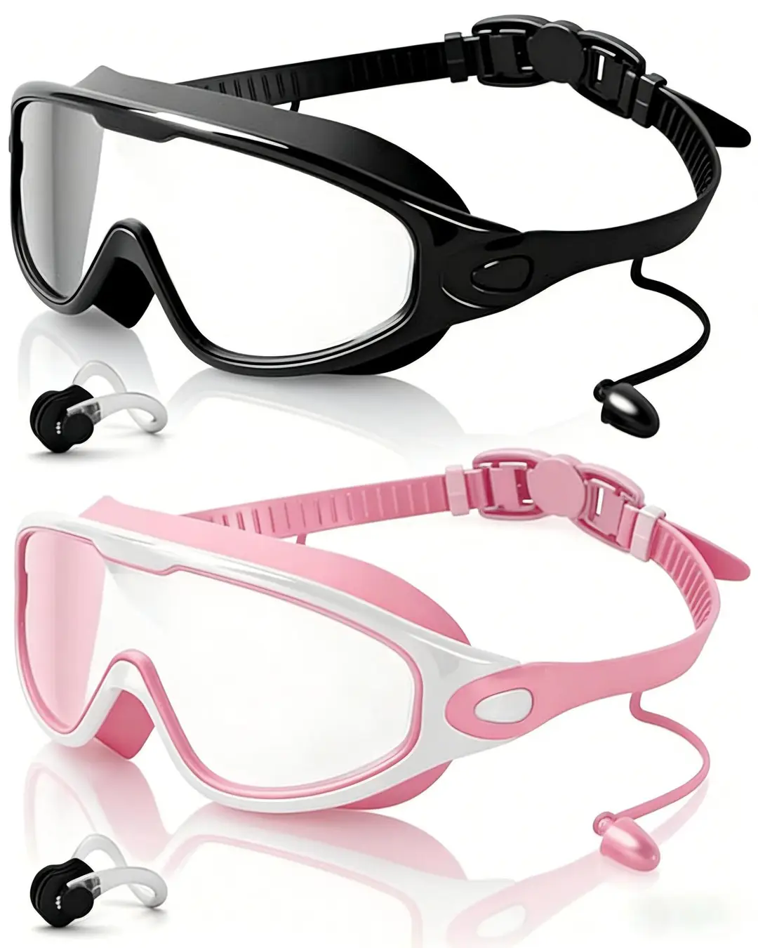 Cross-Border Hot-Selling Large-Frame Swimming Goggles, High-Definition, Waterproof, Anti-Fog, Unisex, Adult Electroplated Swimming Goggles with Integrated Earplugs