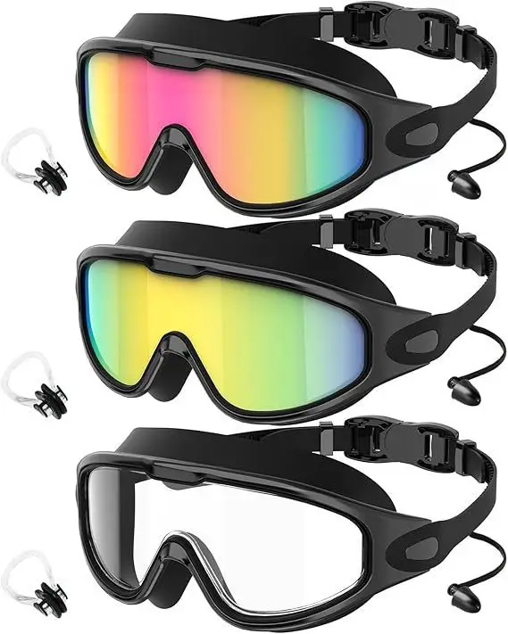 Cross-Border Hot-Selling Large-Frame Swimming Goggles, High-Definition, Waterproof, Anti-Fog, Unisex, Adult Electroplated Swimming Goggles with Integrated Earplugs