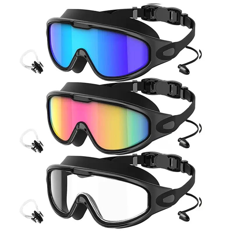 Cross-Border Hot-Selling Large-Frame Swimming Goggles, High-Definition, Waterproof, Anti-Fog, Unisex, Adult Electroplated Swimming Goggles with Integrated Earplugs