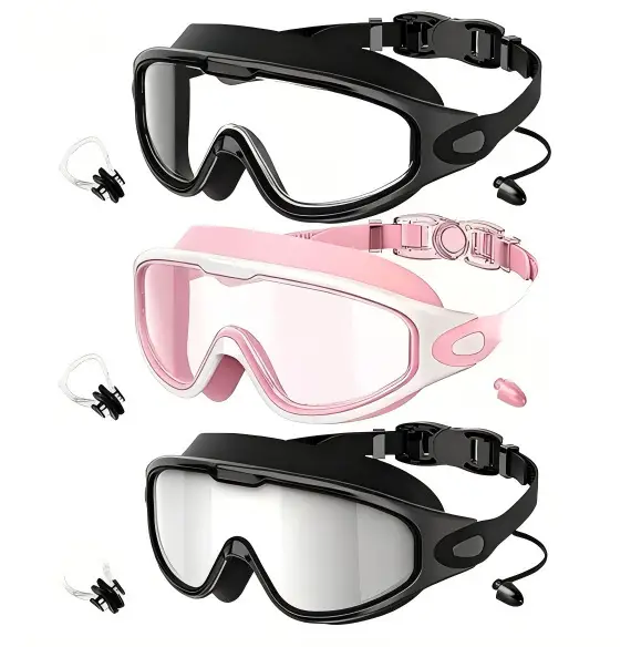 Cross-Border Hot-Selling Large-Frame Swimming Goggles, High-Definition, Waterproof, Anti-Fog, Unisex, Adult Electroplated Swimming Goggles with Integrated Earplugs
