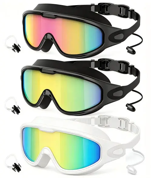 Cross-Border Hot-Selling Large-Frame Swimming Goggles, High-Definition, Waterproof, Anti-Fog, Unisex, Adult Electroplated Swimming Goggles with Integrated Earplugs