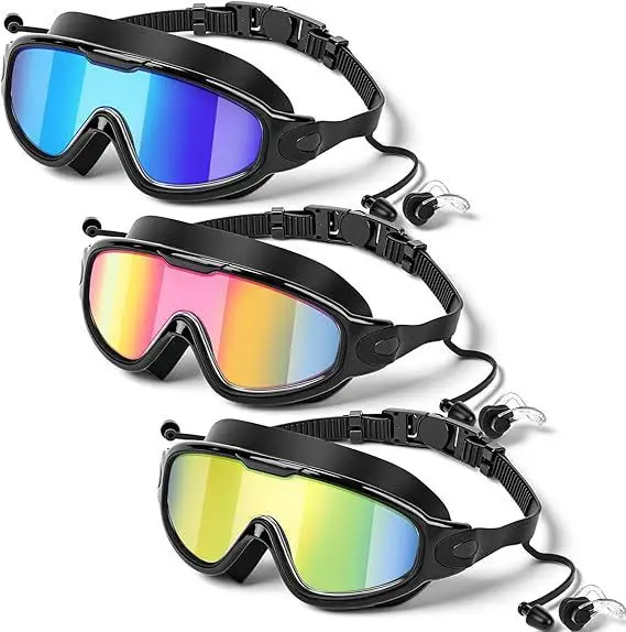 Cross-Border Hot-Selling Large-Frame Swimming Goggles, High-Definition, Waterproof, Anti-Fog, Unisex, Adult Electroplated Swimming Goggles with Integrated Earplugs