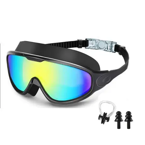 Cross-Border Hot-Selling Large-Frame Swimming Goggles, High-Definition, Waterproof, Anti-Fog, Unisex, Adult Electroplated Swimming Goggles with Integrated Earplugs