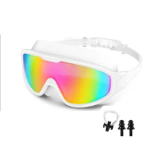 Cross-Border Hot-Selling Large-Frame Swimming Goggles, High-Definition, Waterproof, Anti-Fog, Unisex, Adult Electroplated Swimming Goggles with Integrated Earplugs