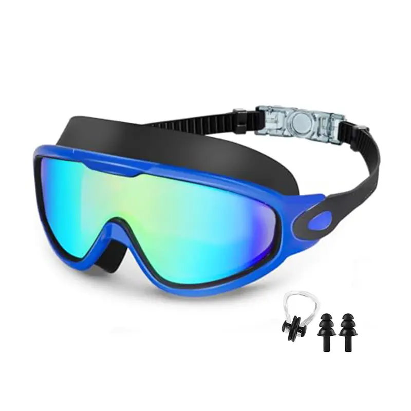 Cross-Border Hot-Selling Large-Frame Swimming Goggles, High-Definition, Waterproof, Anti-Fog, Unisex, Adult Electroplated Swimming Goggles with Integrated Earplugs