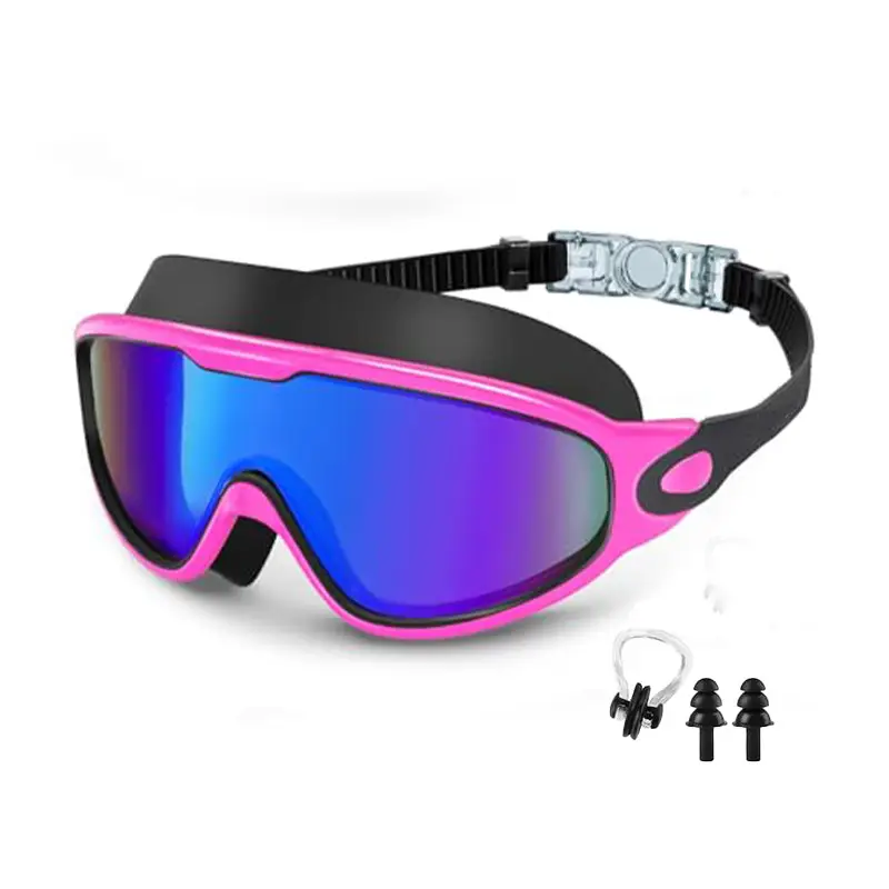Cross-Border Hot-Selling Large-Frame Swimming Goggles, High-Definition, Waterproof, Anti-Fog, Unisex, Adult Electroplated Swimming Goggles with Integrated Earplugs