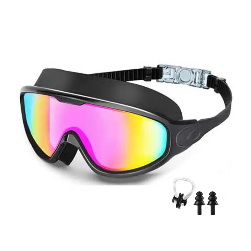 Cross-Border Hot-Selling Large-Frame Swimming Goggles, High-Definition, Waterproof, Anti-Fog, Unisex, Adult Electroplated Swimming Goggles with Integrated Earplugs