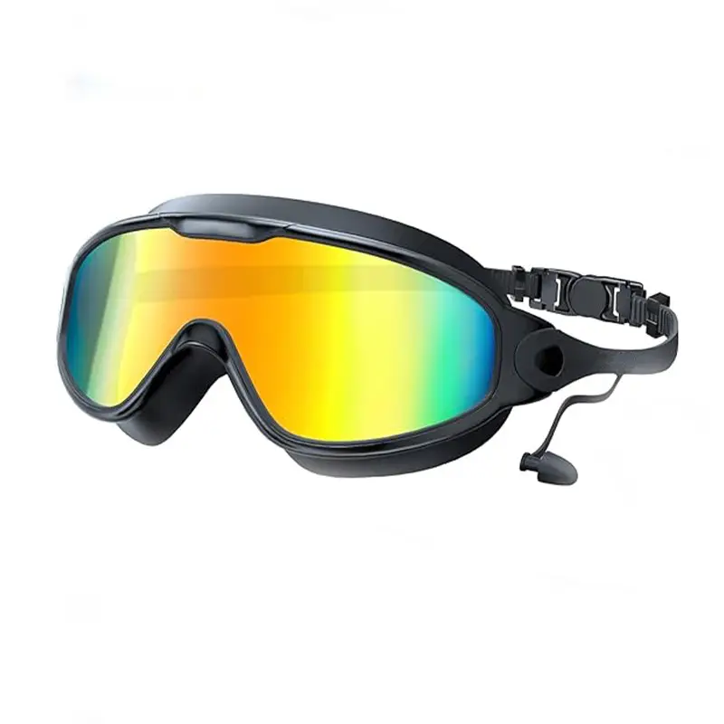 Cross-Border Hot-Selling Large-Frame Swimming Goggles, High-Definition, Waterproof, Anti-Fog, Unisex, Adult Electroplated Swimming Goggles with Integrated Earplugs