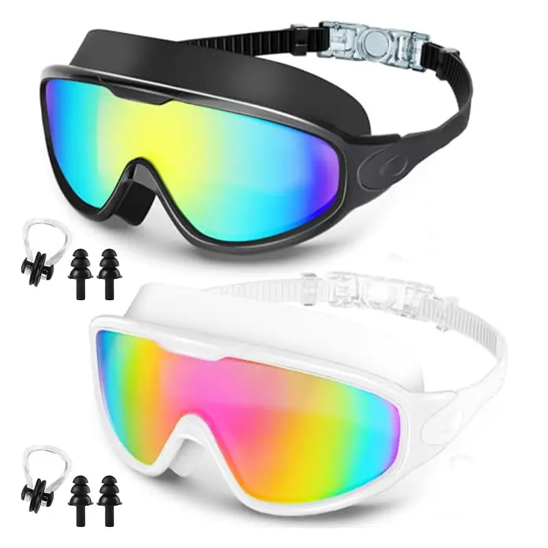 Cross-Border Hot-Selling Large-Frame Swimming Goggles, High-Definition, Waterproof, Anti-Fog, Unisex, Adult Electroplated Swimming Goggles with Integrated Earplugs