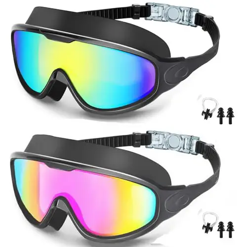 Cross-Border Hot-Selling Large-Frame Swimming Goggles, High-Definition, Waterproof, Anti-Fog, Unisex, Adult Electroplated Swimming Goggles with Integrated Earplugs
