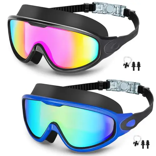 Cross-Border Hot-Selling Large-Frame Swimming Goggles, High-Definition, Waterproof, Anti-Fog, Unisex, Adult Electroplated Swimming Goggles with Integrated Earplugs
