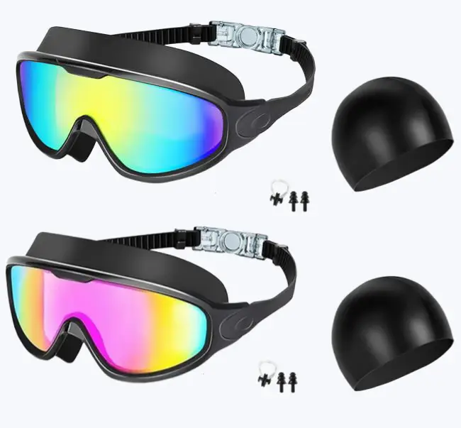 Cross-Border Hot-Selling Large-Frame Swimming Goggles, High-Definition, Waterproof, Anti-Fog, Unisex, Adult Electroplated Swimming Goggles with Integrated Earplugs