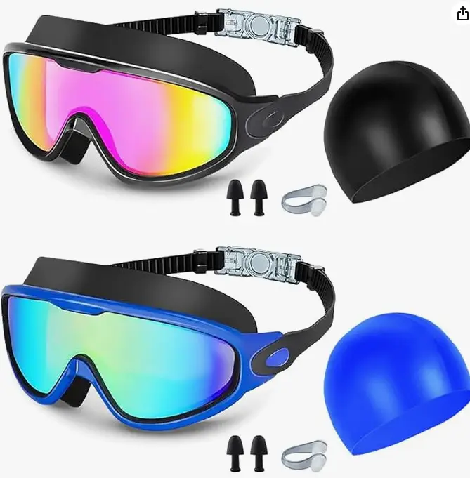 Cross-Border Hot-Selling Large-Frame Swimming Goggles, High-Definition, Waterproof, Anti-Fog, Unisex, Adult Electroplated Swimming Goggles with Integrated Earplugs