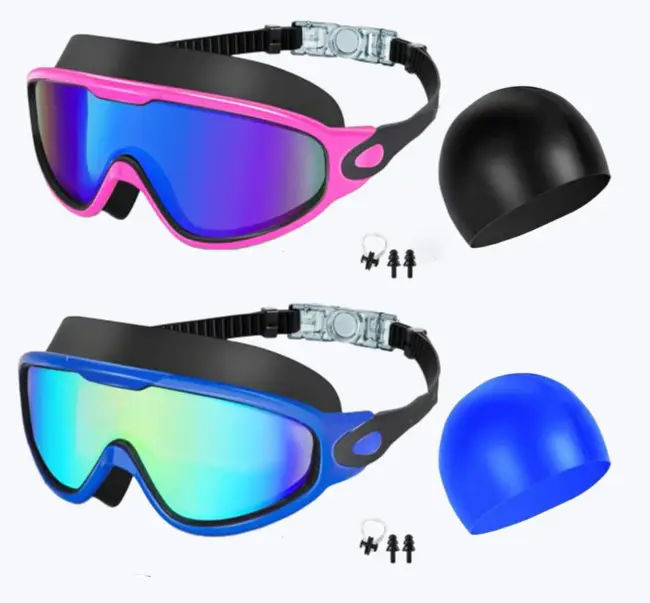 Cross-Border Hot-Selling Large-Frame Swimming Goggles, High-Definition, Waterproof, Anti-Fog, Unisex, Adult Electroplated Swimming Goggles with Integrated Earplugs