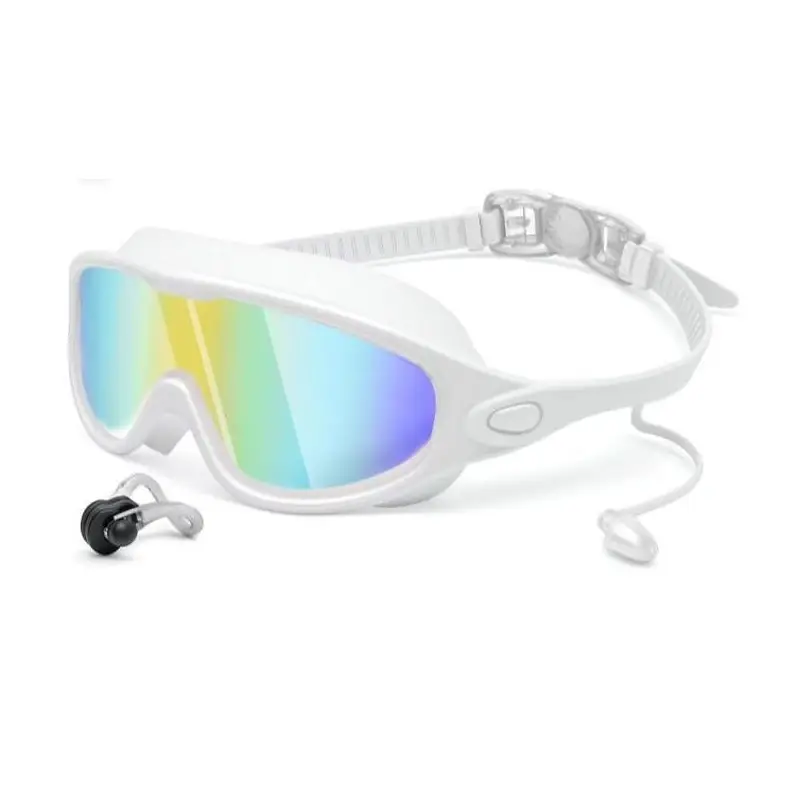 Cross-Border Hot-Selling Large-Frame Swimming Goggles, High-Definition, Waterproof, Anti-Fog, Unisex, Adult Electroplated Swimming Goggles with Integrated Earplugs