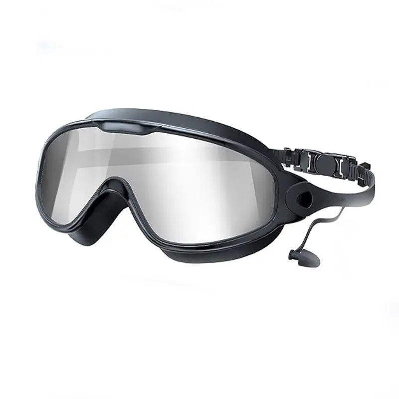Cross-Border Hot-Selling Large-Frame Swimming Goggles, High-Definition, Waterproof, Anti-Fog, Unisex, Adult Electroplated Swimming Goggles with Integrated Earplugs