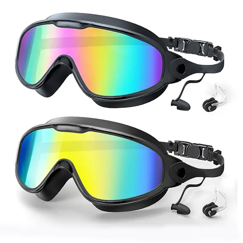 Cross-Border Hot-Selling Large-Frame Swimming Goggles, High-Definition, Waterproof, Anti-Fog, Unisex, Adult Electroplated Swimming Goggles with Integrated Earplugs