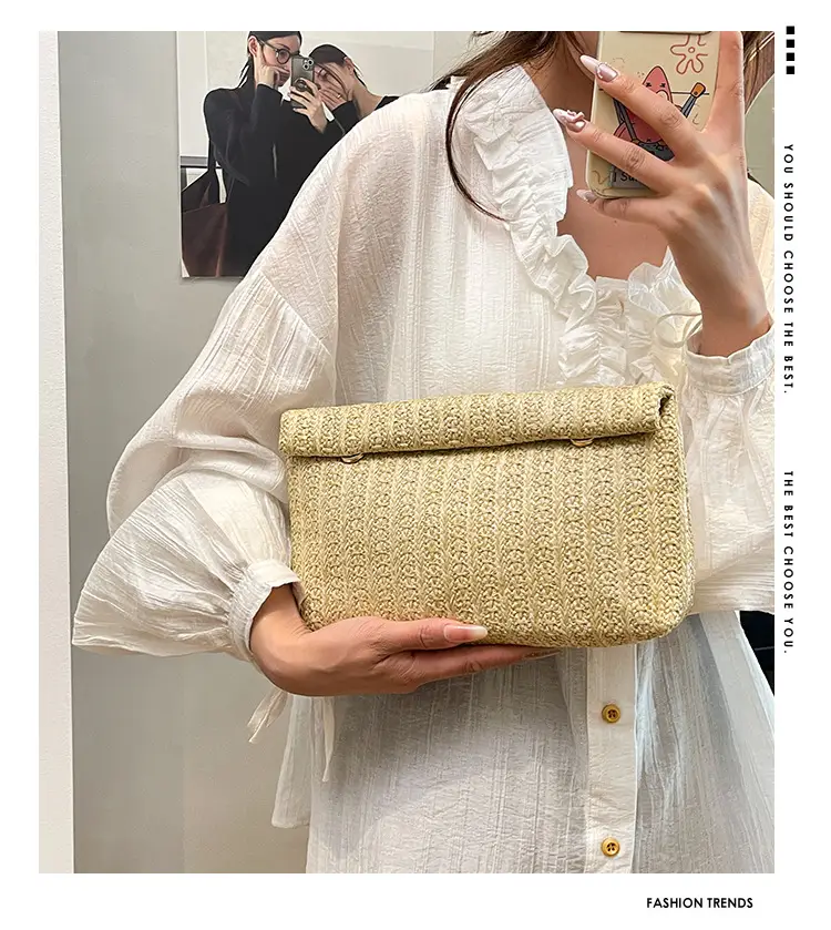 Women Straw Crossbody Bag Small Square Design — feature 1