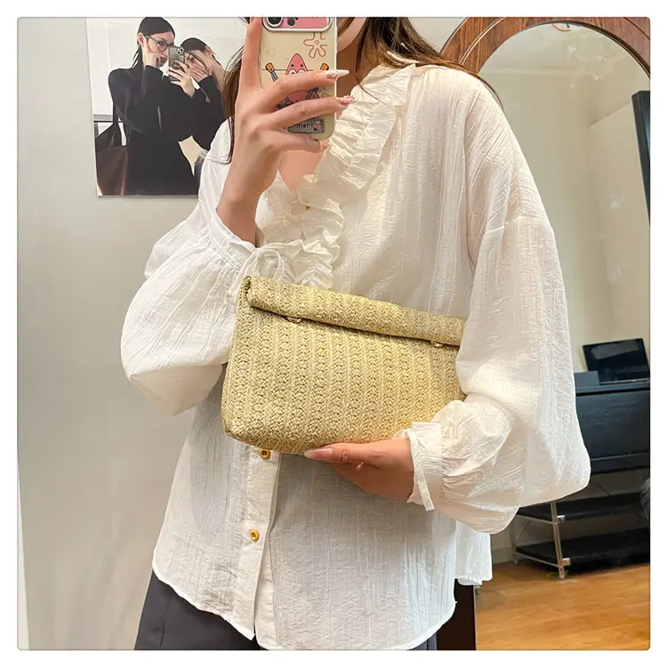 Women Straw Crossbody Bag Small Square Design — feature 20