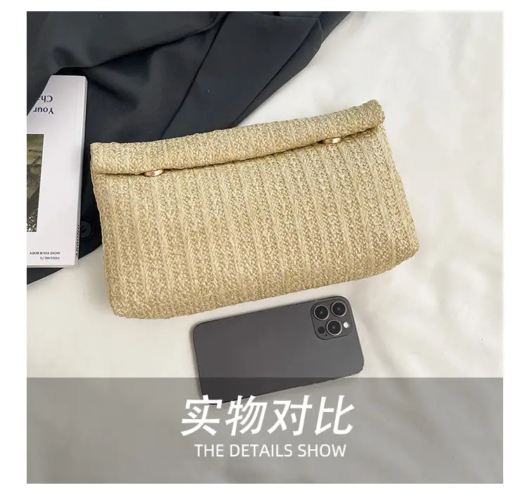 Women Straw Crossbody Bag Small Square Design — feature 9