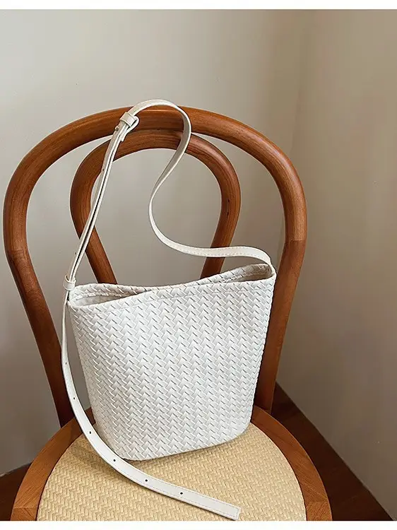 White Woven Crossbody Bag for Women Summer Commute