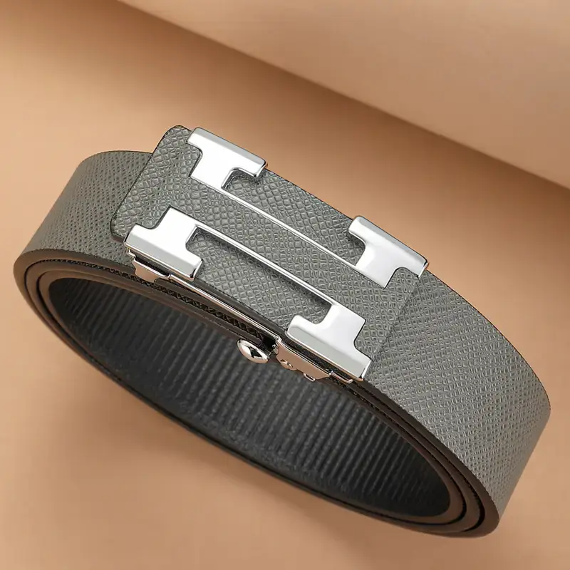 Men's Black Leather Belt with Gold Toothless Buckle - Image 6