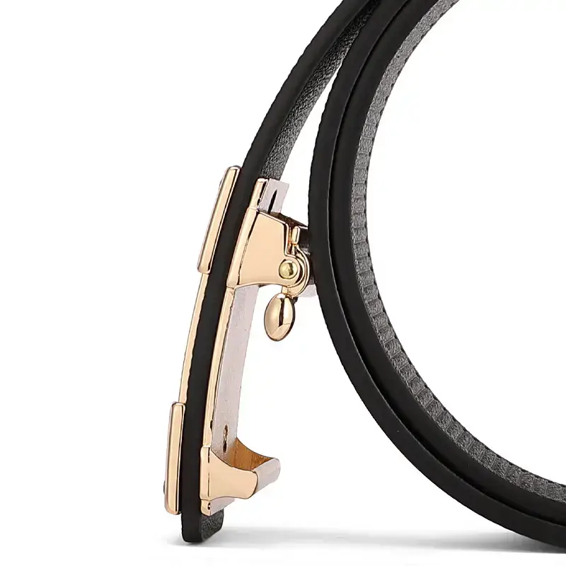 Men's Black Leather Belt with Gold Toothless Buckle - Image 7