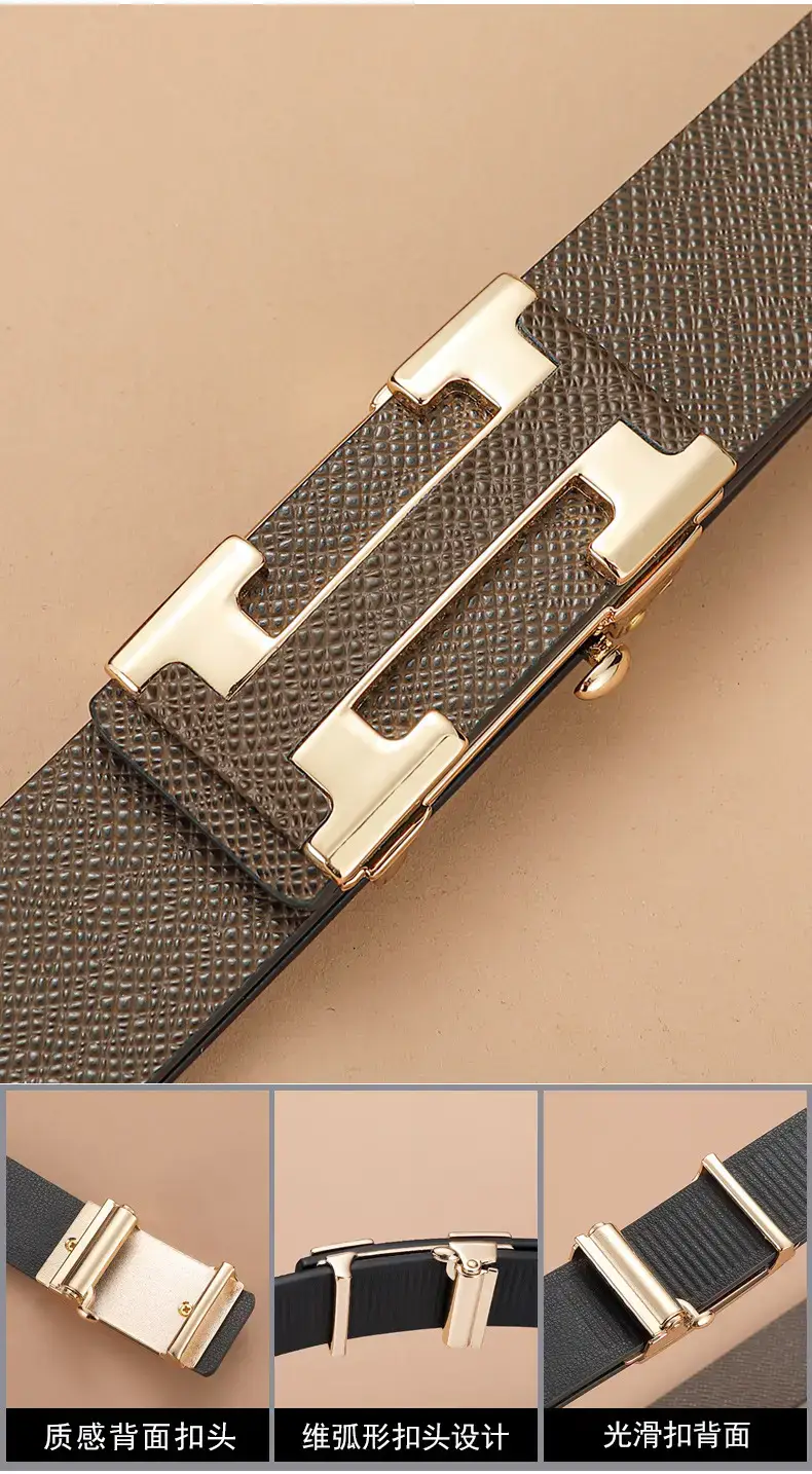 Men's Black Leather Belt with Gold Toothless Buckle — feature 10