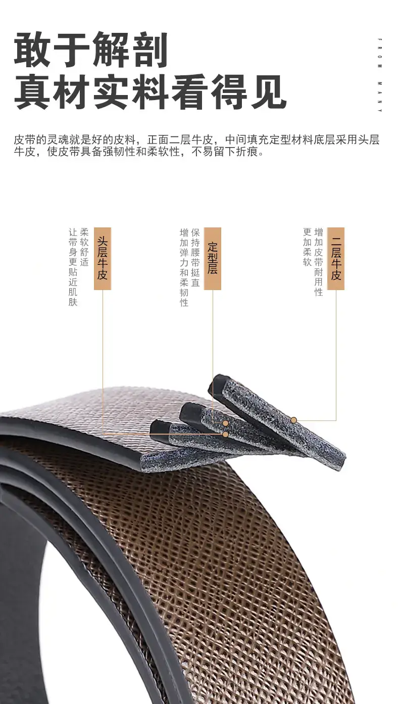 Men's Black Leather Belt with Gold Toothless Buckle — feature 12