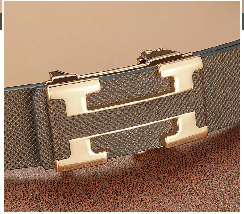 Men's Black Leather Belt with Gold Toothless Buckle — feature 15