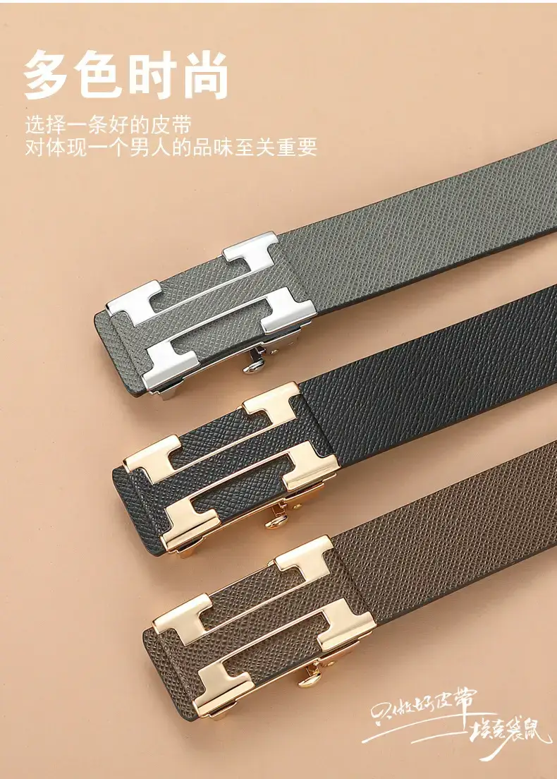 Men's Black Leather Belt with Gold Toothless Buckle — feature 4