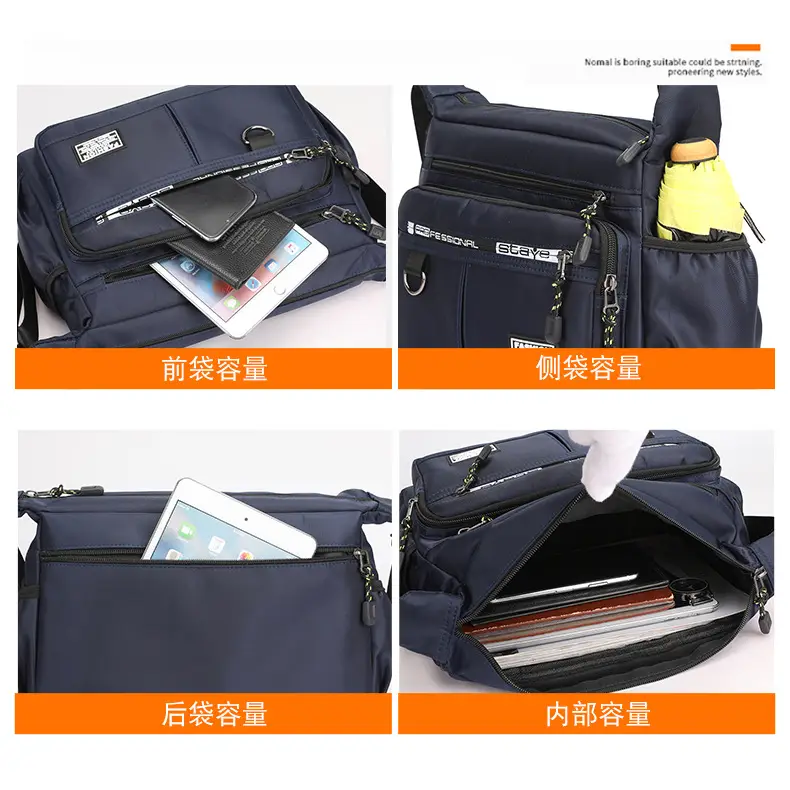 Men's Green Oxford Crossbody Bag Large Multi-Compartment Waterproof - Image 7