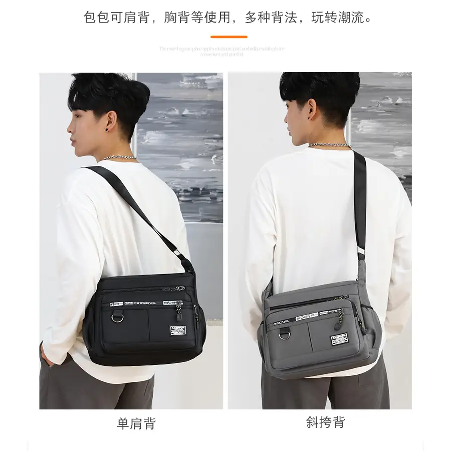Men's Green Oxford Crossbody Bag Large Multi-Compartment Waterproof - Image 8