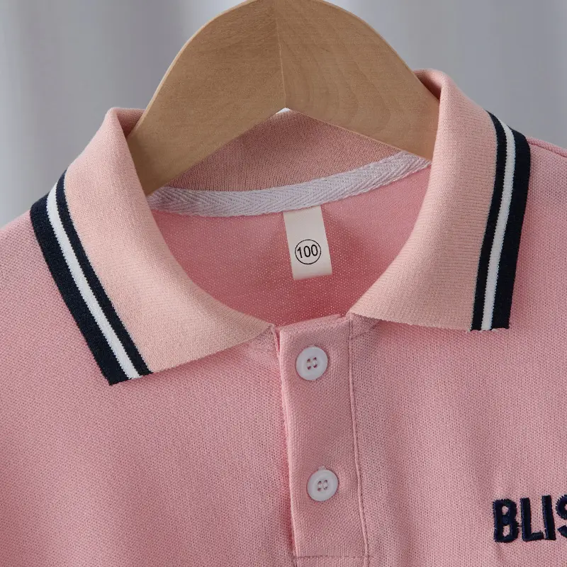 Kids Korean Style Polo Shirt Pink Medium Large - Image 3