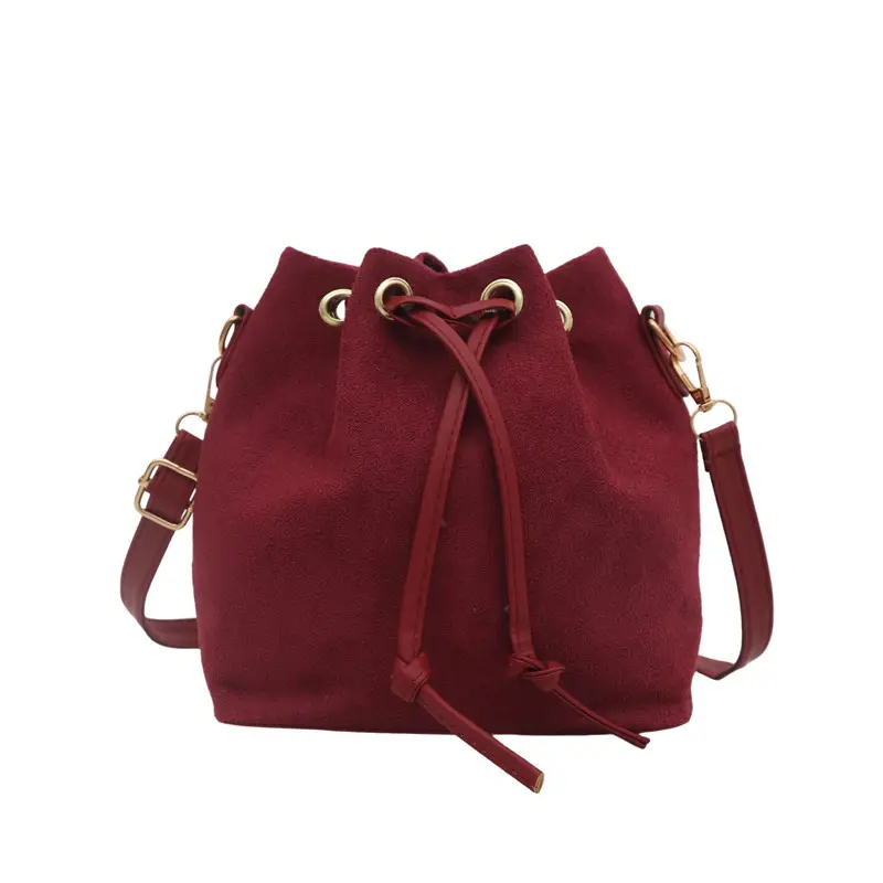 Trendy Beige Suede Bucket Crossbody Bag for Women - Image 9