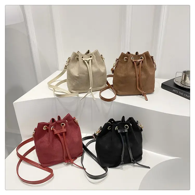 Trendy Beige Suede Bucket Crossbody Bag for Women — feature 11