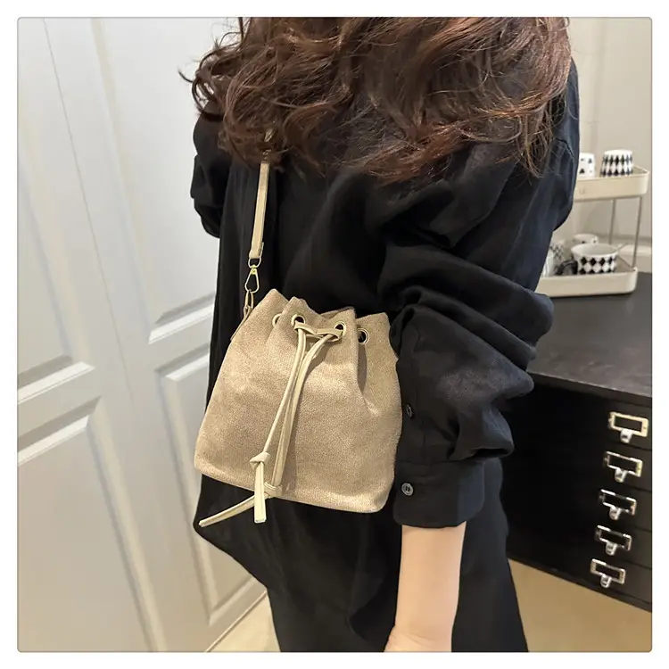 Trendy Beige Suede Bucket Crossbody Bag for Women — feature 13