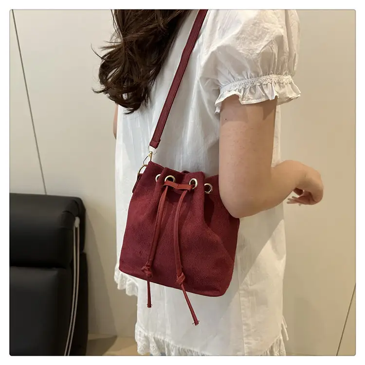 Trendy Beige Suede Bucket Crossbody Bag for Women — feature 16