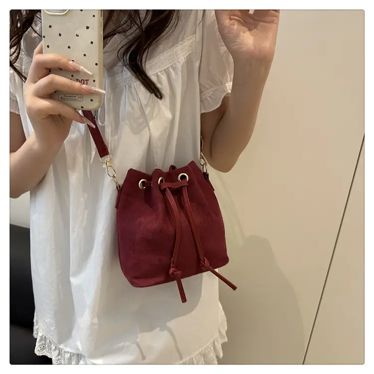 Trendy Beige Suede Bucket Crossbody Bag for Women — feature 17