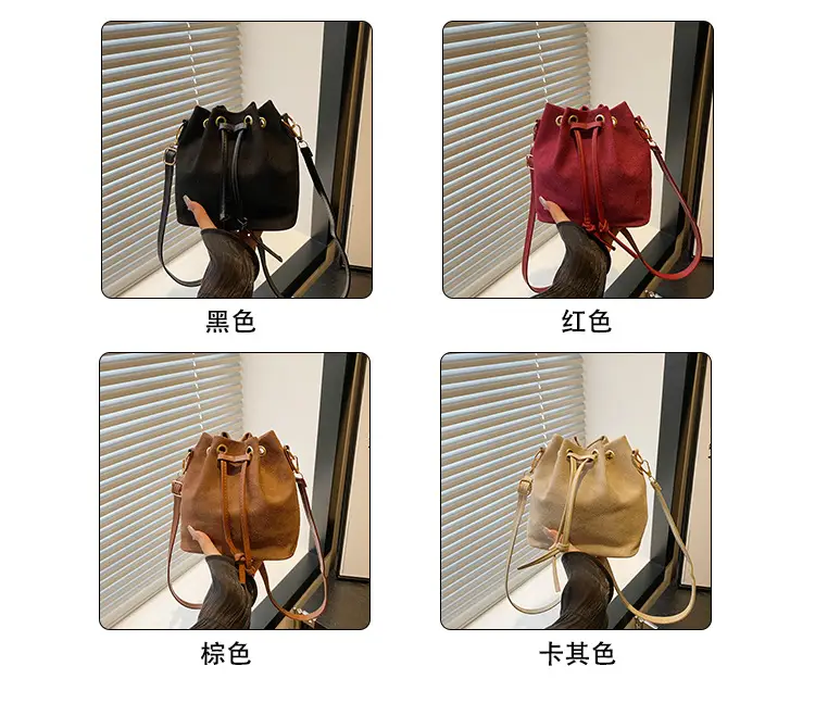 Trendy Beige Suede Bucket Crossbody Bag for Women — feature 4