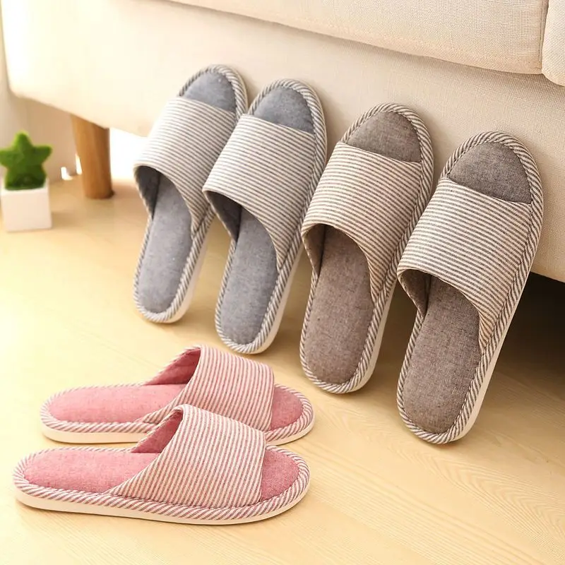 Linen Slippers for Men and Women in Summer for Couples Home Use Indoor Non-Slip Thick-Soled Cotton and Linen Home Four-Season Linen Slippers