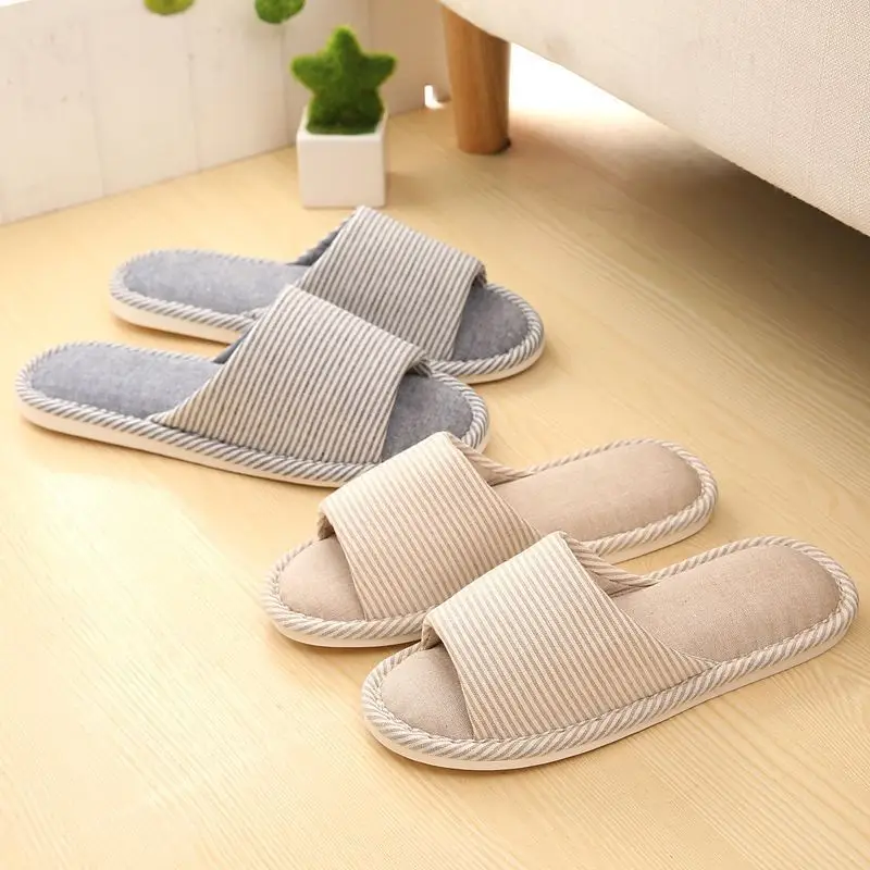 Linen Slippers for Men and Women in Summer for Couples Home Use Indoor Non-Slip Thick-Soled Cotton and Linen Home Four-Season Linen Slippers