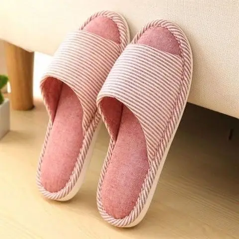 Linen Slippers for Men and Women in Summer for Couples Home Use Indoor Non-Slip Thick-Soled Cotton and Linen Home Four-Season Linen Slippers